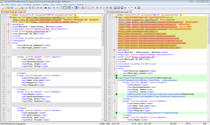 Compare gpx  simple plus Garmin extra