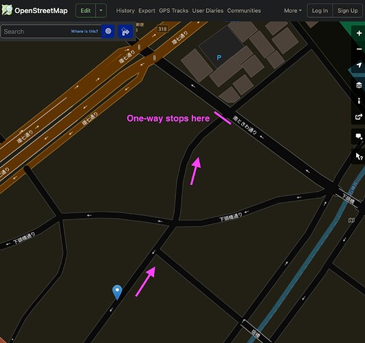 2025-04-24 OSM One-way Travel Ends Here