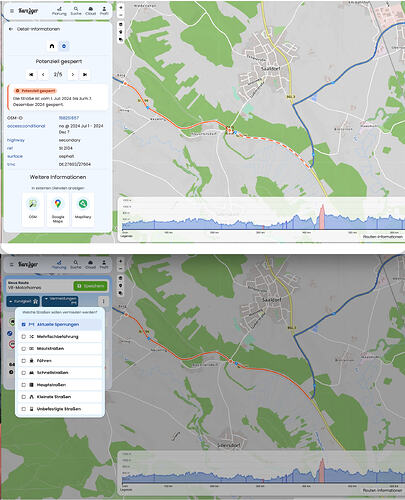 Aktuelle Vermeidungen von "TomTom“  OSM Sperrungen