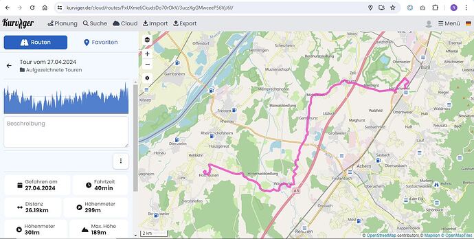 aufgezeichnete Tour von der kurviger App