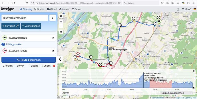route nach Laden der gespeicherten Tour